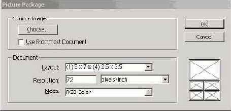Диалоговое окно Picture Package
